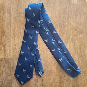 Frederick Thomas Designer Mens Tie - Dark Navy Blue - Embroidered Dinosaur Vtg